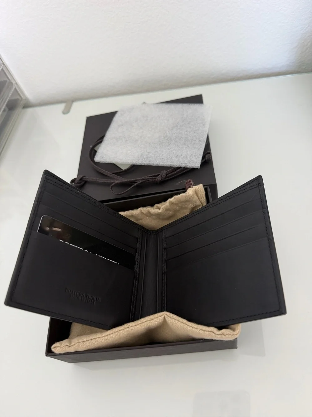 Bottega Veneta Woven bi-fold wallet with Silver Plaid Stitching brand new